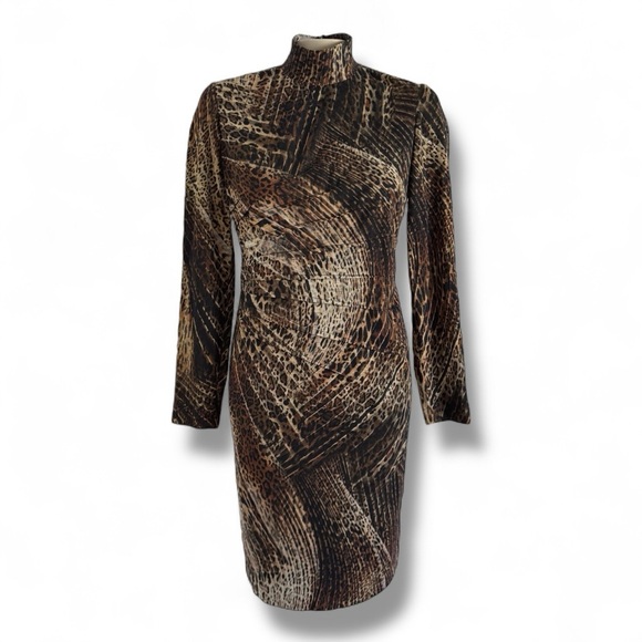 CARLISLE ANIMAL PRINT LONG SLEEVED MOCK NECK MIDI DRESS US SZ 6 NWOT - Picture 6 of 9